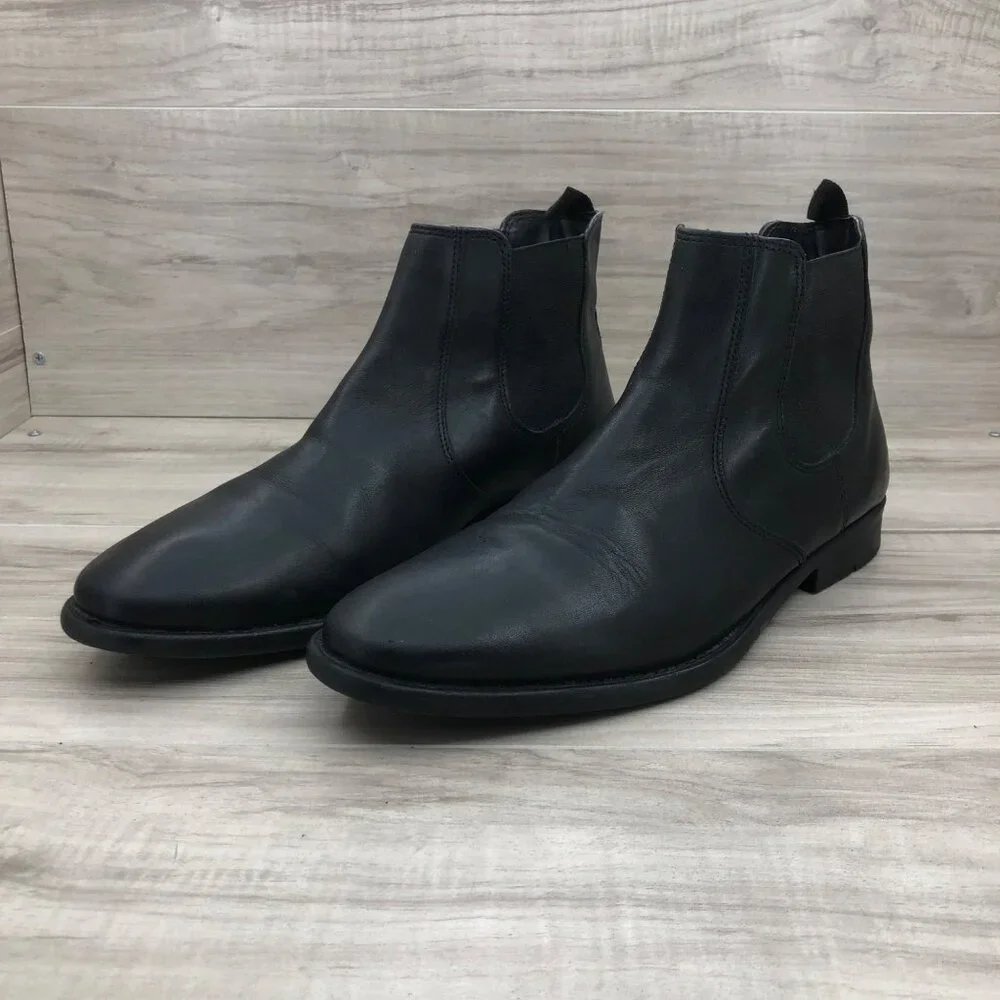Franco Fortini Ankle Boots Mens 9 Black Leather Slip On Chelsea